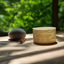 Load image into Gallery viewer, Handmade porcelain tealight pot with a design influenced by Cornwall's mystical ancient landmarks, adding a touch of natural beauty to any space.