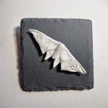 Load image into Gallery viewer, Porcelain Moth on slate tile to hang on the wall.
