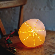 Load image into Gallery viewer, Porcelain Sea Urchin Lamp, illuminated star shaped design on diamond shaped lamp.