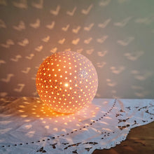 Load image into Gallery viewer, Spherical textured lamp with twinkly pinpricks of light.
