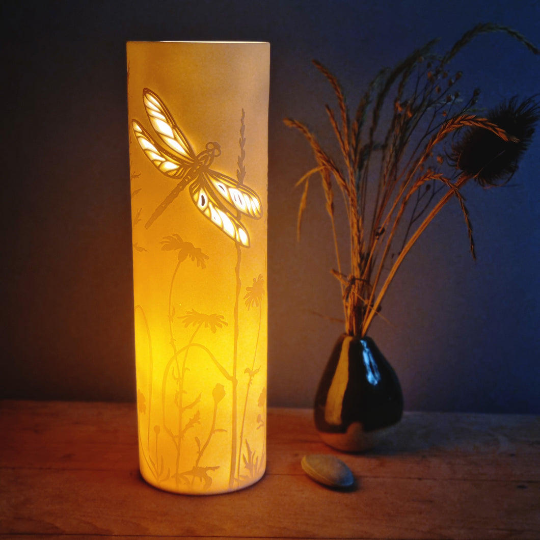 Dragonfly Porcelain Cylinder Lamp