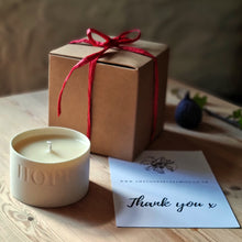 Load image into Gallery viewer, Porcelain Candle Pot etched with the word &#39;HOPE&#39;, with a gift box and thank you card.
