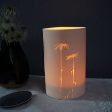 Load image into Gallery viewer, Glowing Porcelain Beaker with Two Daisies etched into it.
